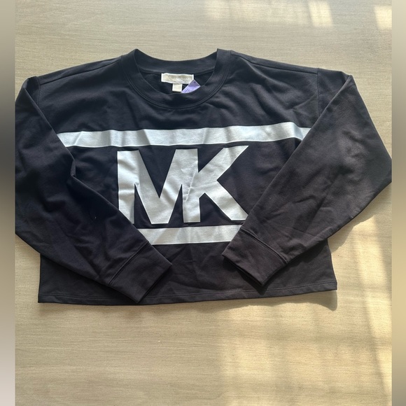 KORS Michael Kors Tops - Michael Kors Silver Logo Cropped Black Sweatshirt, Size M